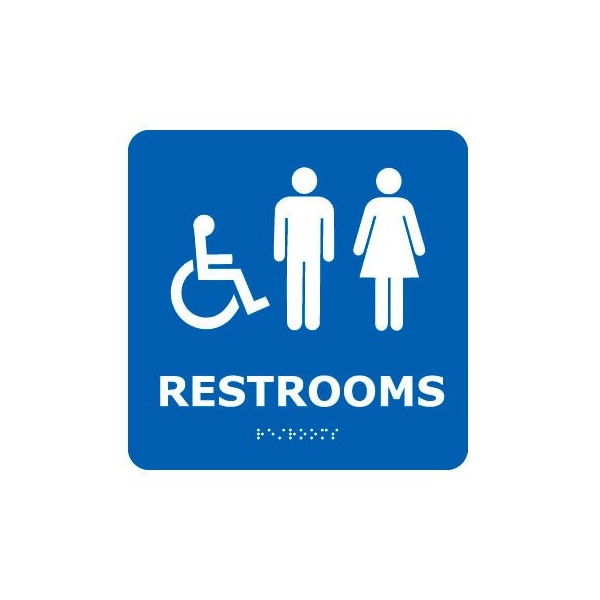 National Marker Co Graphic Braille Sign - Restrooms - Blue ADA9WBL - main